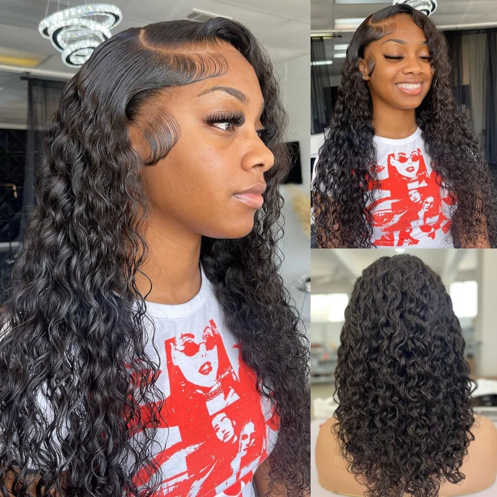 Glueless Wig 13x5 Human Hair Ready To Wear Water Wave Lace Front Wig 13x4 Lace Closure Black Wig Curly HD Lace Frontal Human Hai