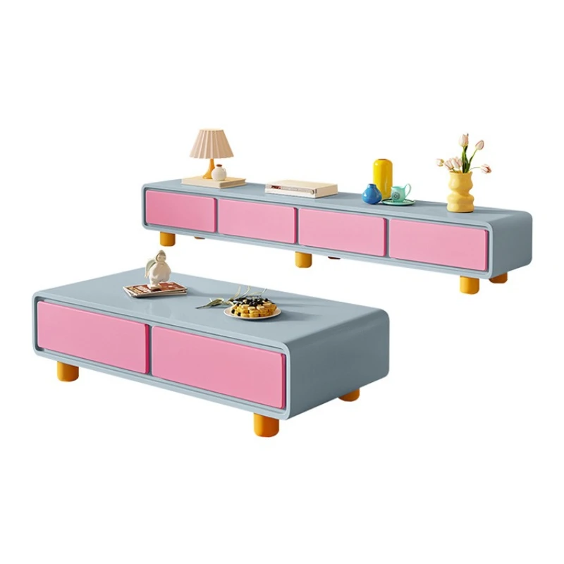 

Dopamine solid wood living room TV cabinet coffee table combination, cream style modern simple light luxury floor