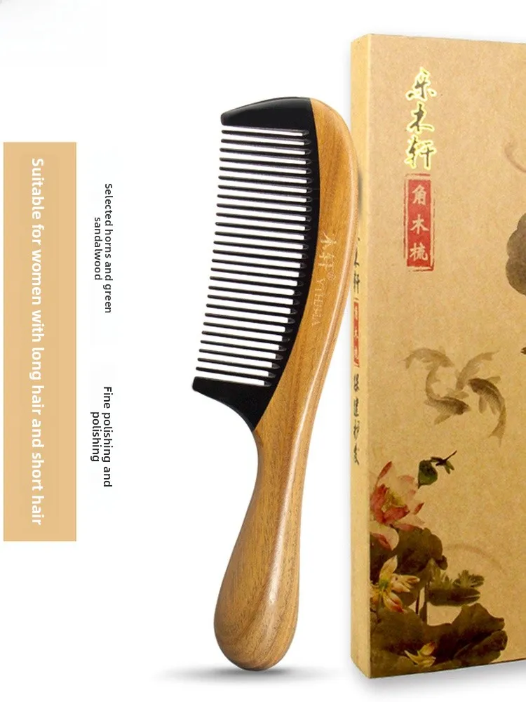 

Большой размер l een, расческа для волос из сандалового дерева, женская массажная расческа для домашнего использования, антистатическая расческа с рогом быка и против выпадения волос