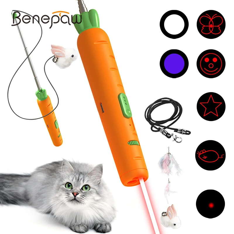 Benepaw Carrot Shaped Cat Laser Toy Kitty Laser Pointer Interactive Kitten Toy Fun Pet Wand Light Playing Training Exercise