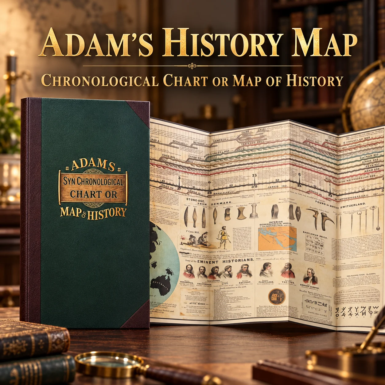 Folded Chart Adams Time Chart Map of History Book Adams Synchronological Chart Paper Material History Timeline Map Gold Stamping