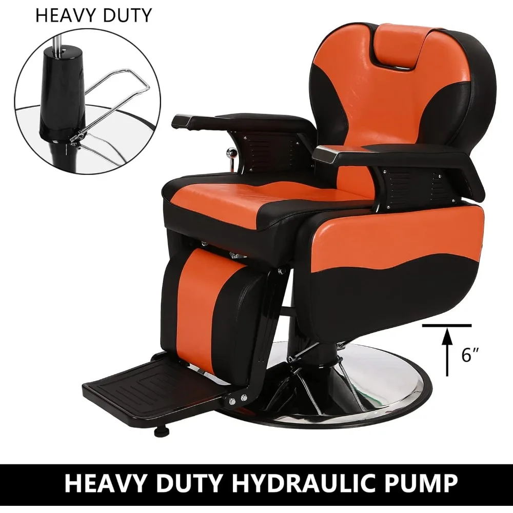 Heavy Duty Reclining Barber Chair, 360° Swivel & Height Adjustable & Supports Up To 440lbs, for Barber Shop & Beauty Salon