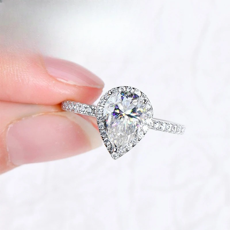

2ct Pear Cut D Moissanite Halo Engagement Ring Sterling Silver 925 Promise Wedding Rings For Women Jewelry Real Certified