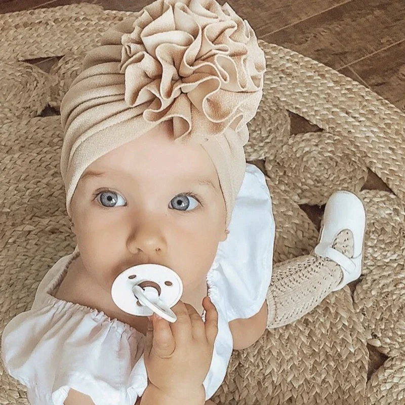 Gorro cálido con estampado de puntos para recién nacido, gorro de flores plegable, gorro de Donut para niñas, gorro de flores para el pelo para niños, sombreros indios, sombrero Fetal, diadema para niños