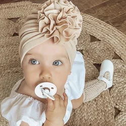 Newborn Dot Printed Warm Hat Fold Flower Hat Baby Girls Donut Beanie Kids Hair Flowers Cap Indian Hats Fetal Hat Child Headwrap