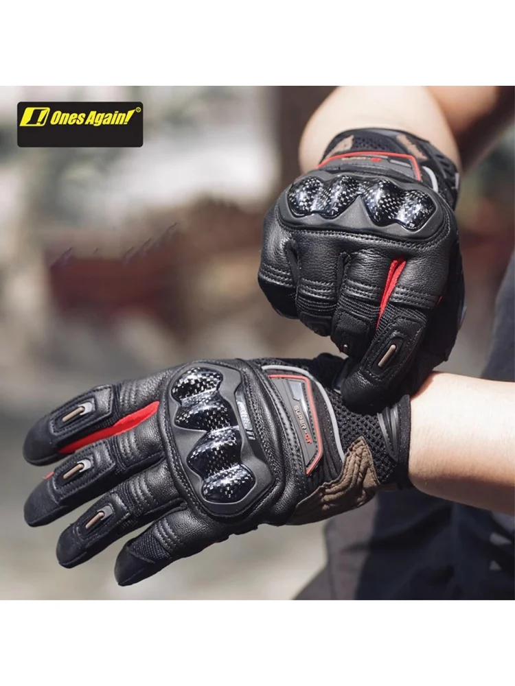 Men's Summer Leather Motorcycle Riding Motocross Gloves Equipment Rider Anti-fall Carbon Fiber Cycling Glove Guantes Moto Items