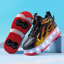 Children's Sports Shoes Roller Skating 4-Wheel USB Charging Spring and Autumn New Casual Outdoor Sports Training Skate Shoes