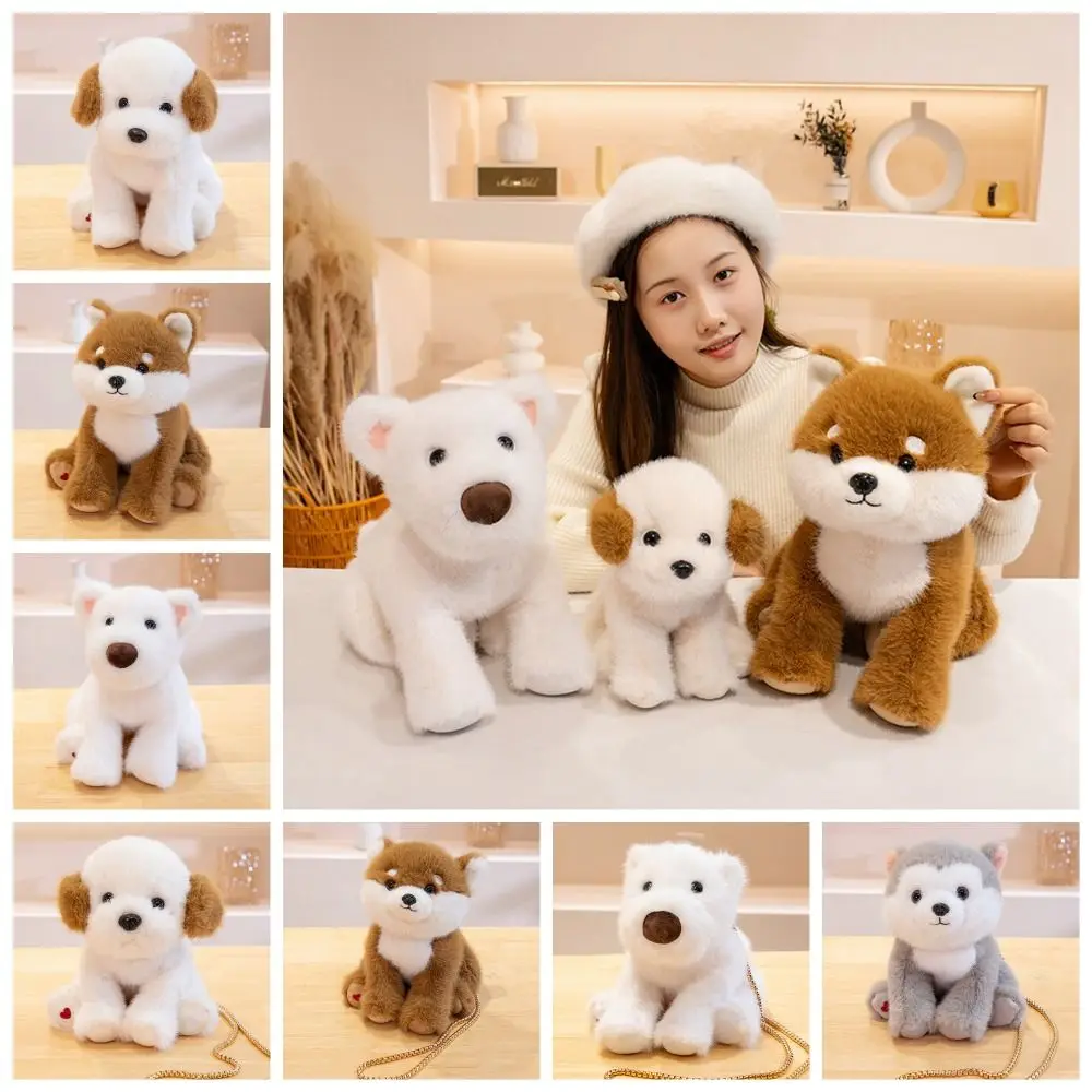 Baby Toddler Lying West Highland Stuffed Animals Real Life Simulation Akita Dog Husky with Chain Stuffed Puppy Doll Children