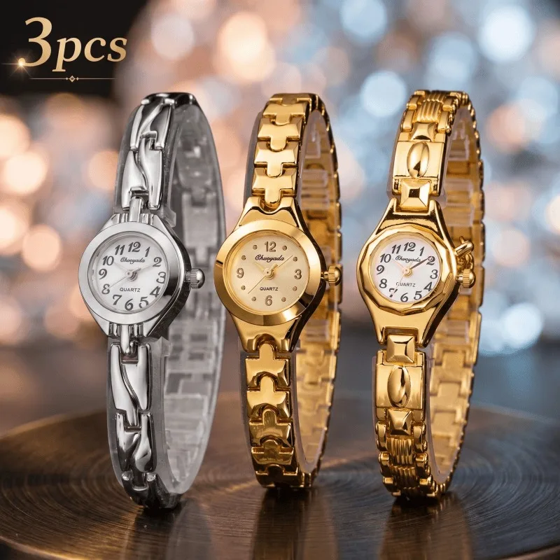 3pcs Luxury Brand Women's Watches Small Retro Arabic Dial Quartz Wristwatch for Woman Fashion Elegant Ladies Watch reloj mujer