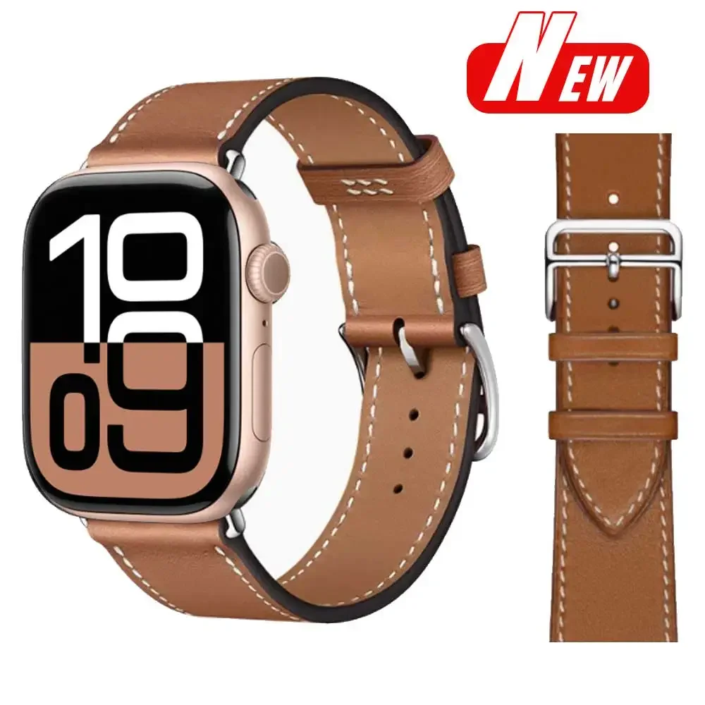 

Leather Watch Straps for Apple Watch band 46mm 44mm 49mm 45mm 42mm 40mm 38/41mm bracelet iWatch series 9-8-7-6-5-4-3-SE 10-Ultra