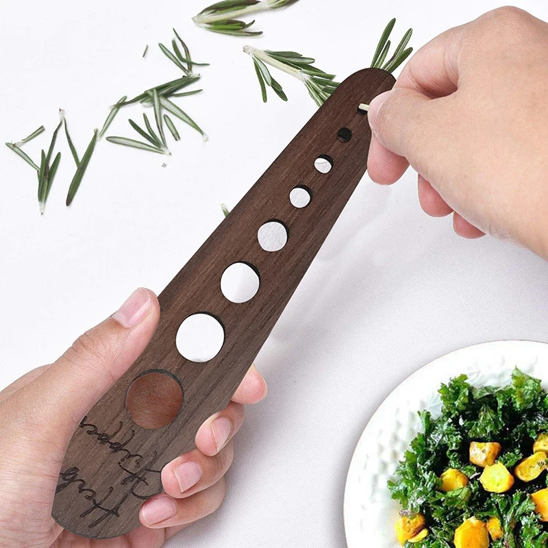 Herb Stem Remover Wooden Herb Stripper For Kale Collard Greens With Curved Edge Multi-holes Kitchen Gadget Thyme Basil Leaf