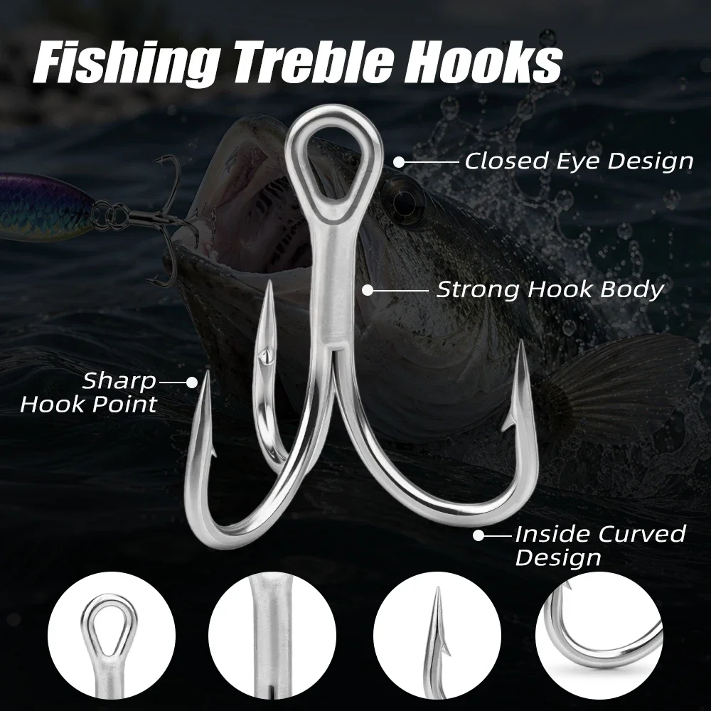 MEREDITH 3X High Strength Fishing Hook 10pcs Super Sharp Solid Size 6#/8# Treble Hooks Seawater Corrosion Resistance