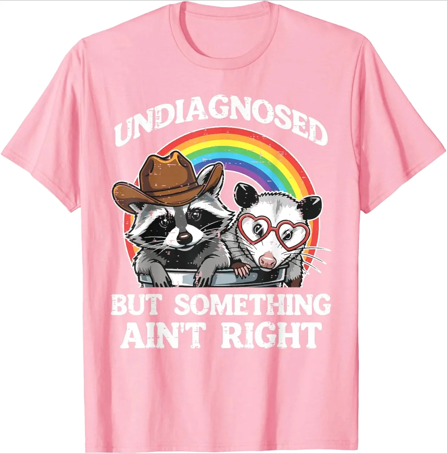 Undiagnosed But Something Aint Right Raccoon Opossum Graphic Tee Casual T-Shirt for Women Fashion Summer Streetwear Personality