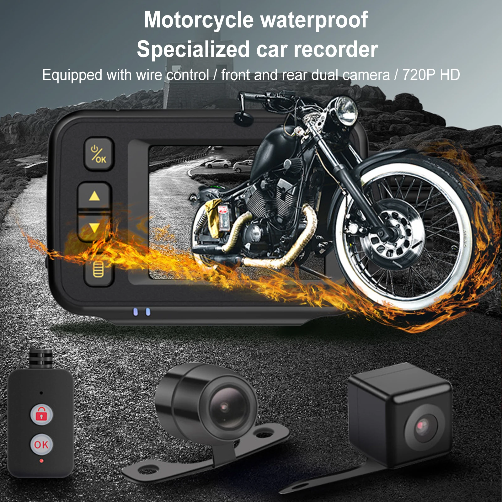 Motorcycle Camera DVR 2.0 inch 720P Motorcycle Driving Recorder Motorbike Dashcam Front & Rear Waterproof Video Recorder