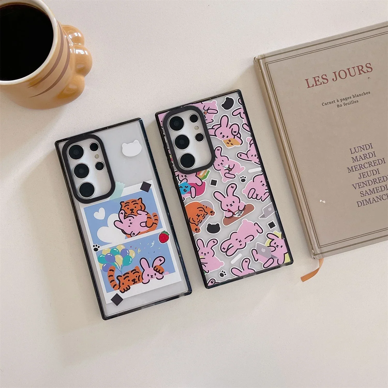 Rabbit Tiger Acrylic Black Border Case for Samsung Galaxy S22 S23 S24 Ultra S22+ S23+ S24 Plus Cover Protective Case