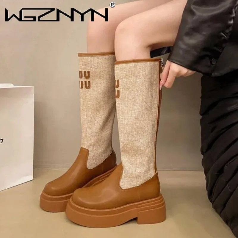 Winter Women Comfortable Non-slip Women's Boots High-looking Women Thick-soled Color-blocked Fashion Brand Goth Boot Botas Mujer