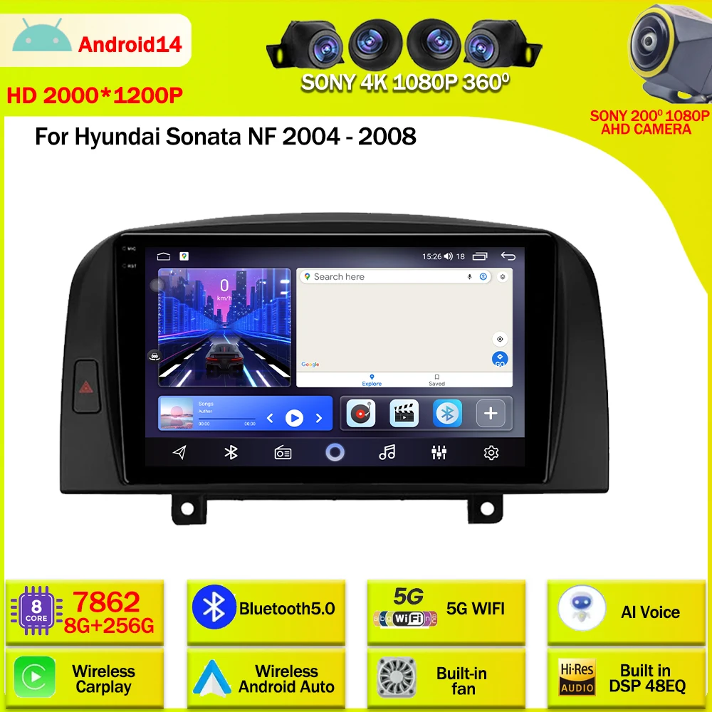 

Android 13 Car Radio For Hyundai Sonata NF 2004 - 2008 Multimedia Video Player Navigation GPS 5G WIFI BT Head Unit Carplay Auto