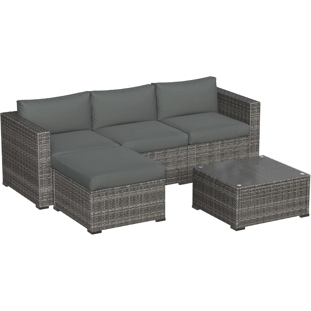 

5-компонентный комплект секционной мебели для патио, устойчивый к атмосферным воздействиям наружный диван из ротанга, водонепроницаемый диван для бесед на балконе