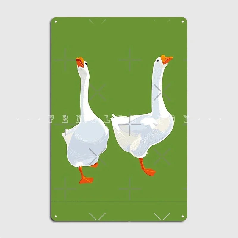 Two White Geese Metal Sign Cinema Kitchen Bar Cave Vintage Painting Décor Tin Sign Poster