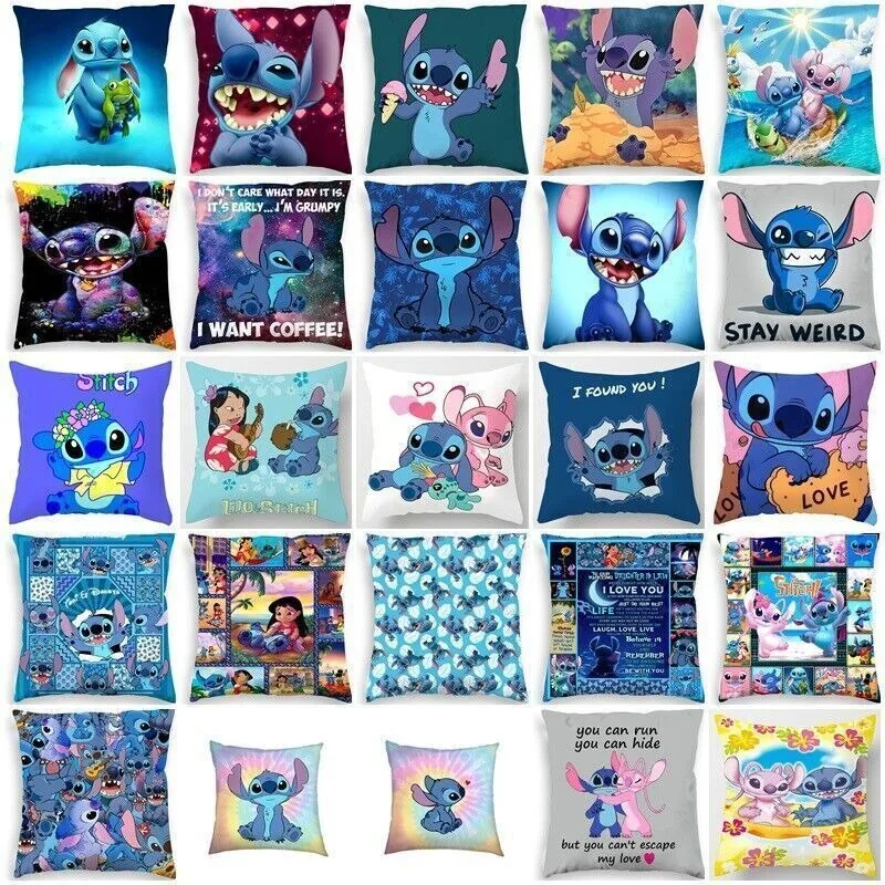 Lilo Stitch  Cushion Cover Throw Pillow Case Home Sofa Bed Decor Gift 45*45CM Peach skin polyester Pillow Case