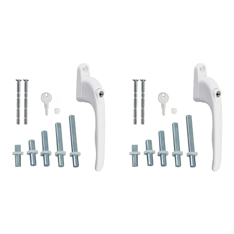 【TODAY-ONLY!】2X Window Handle, For Windows, White, Universal Window Handle, Flat Handle, Key Lock, For Double Glazing