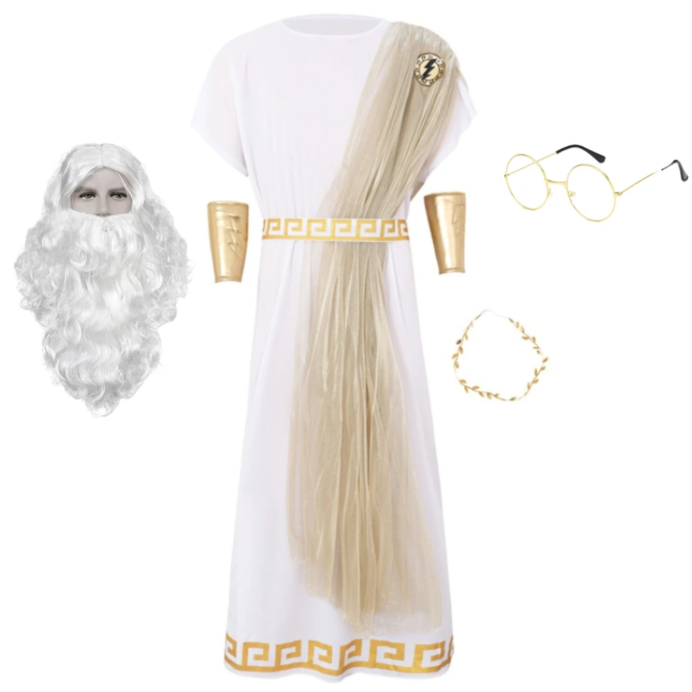 

Ancient Greek God Zeus Cosplay Costume Disguise Robe for Men Adult Full Set Halloween Carnival Party Clothes Party Role Play