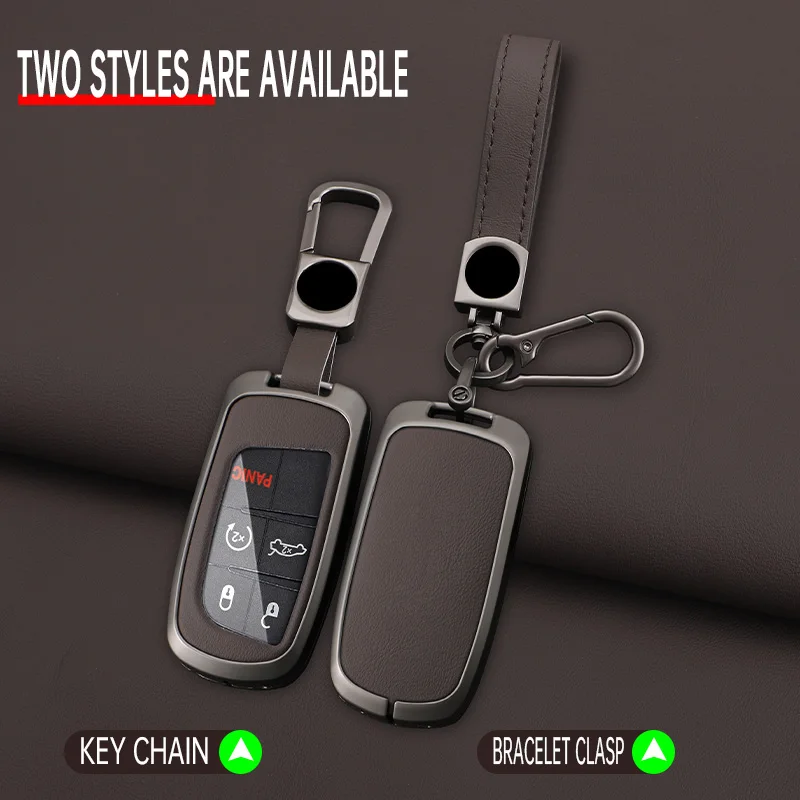 Zinc Alloy Leather Car Key Case Cover for Jeep Grand Cherokee Renegade Fiat Freemont Dodge Charger Challenger Durango Journey