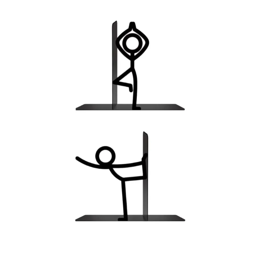 1Pair Funny Iron Art Metal Bookends Stick Figure Human Shape Book Stopper Decorative Book Stand School Office Supplies
