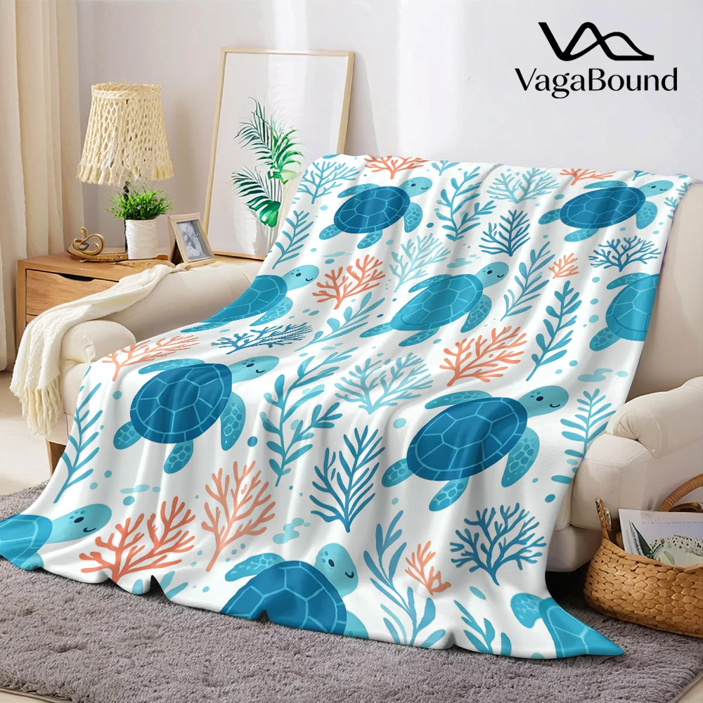 Cute Sea Turtles Coral Flannel Blanket Warm Soft Halloween Christmas All-Season Couch Decorative Cozy Warm Gift