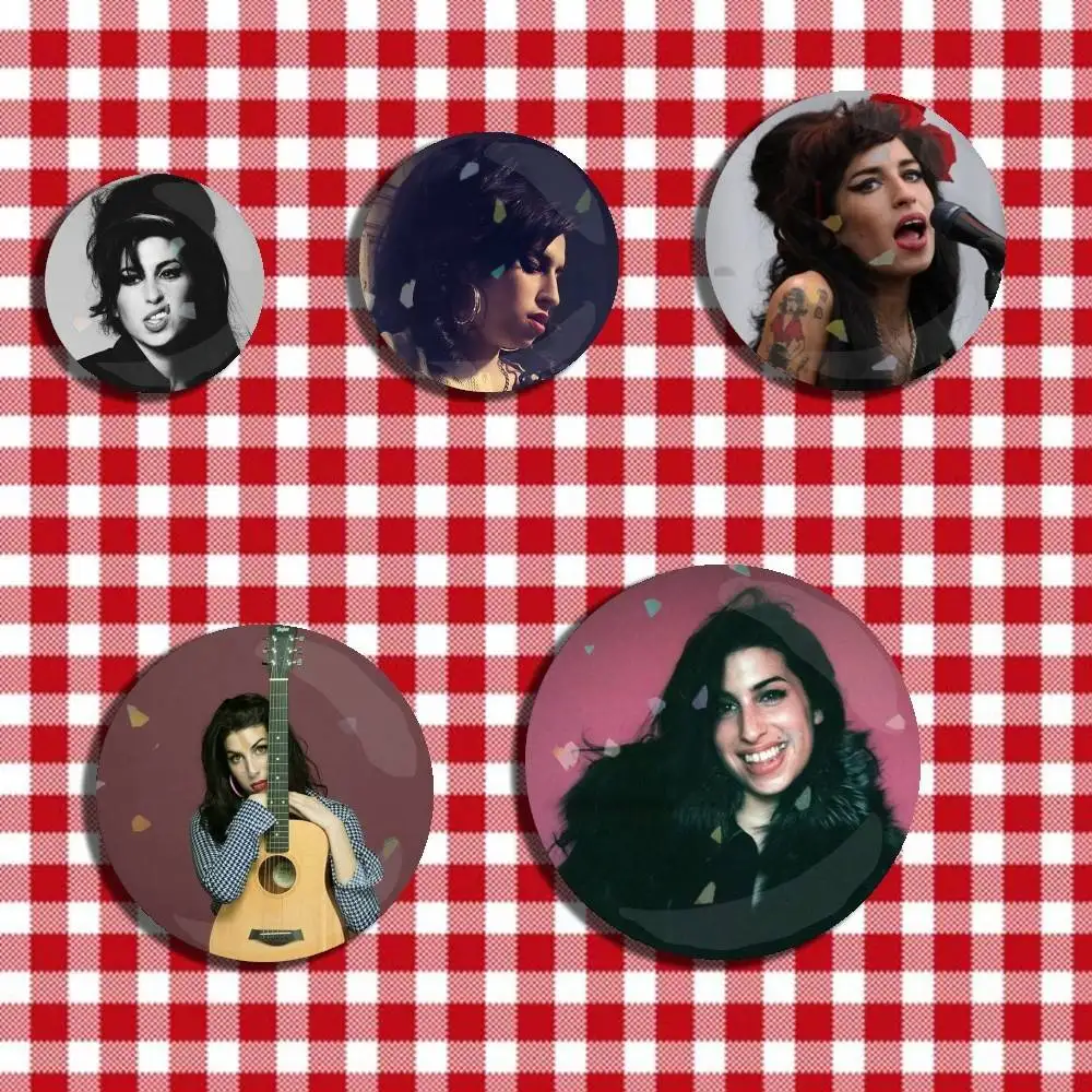 

S-Singer A-Amy W-Winehouse Rehab Laser Badge Creative Pins Brooch for Bag Clothes Hat Decor Gifts Fans Collect