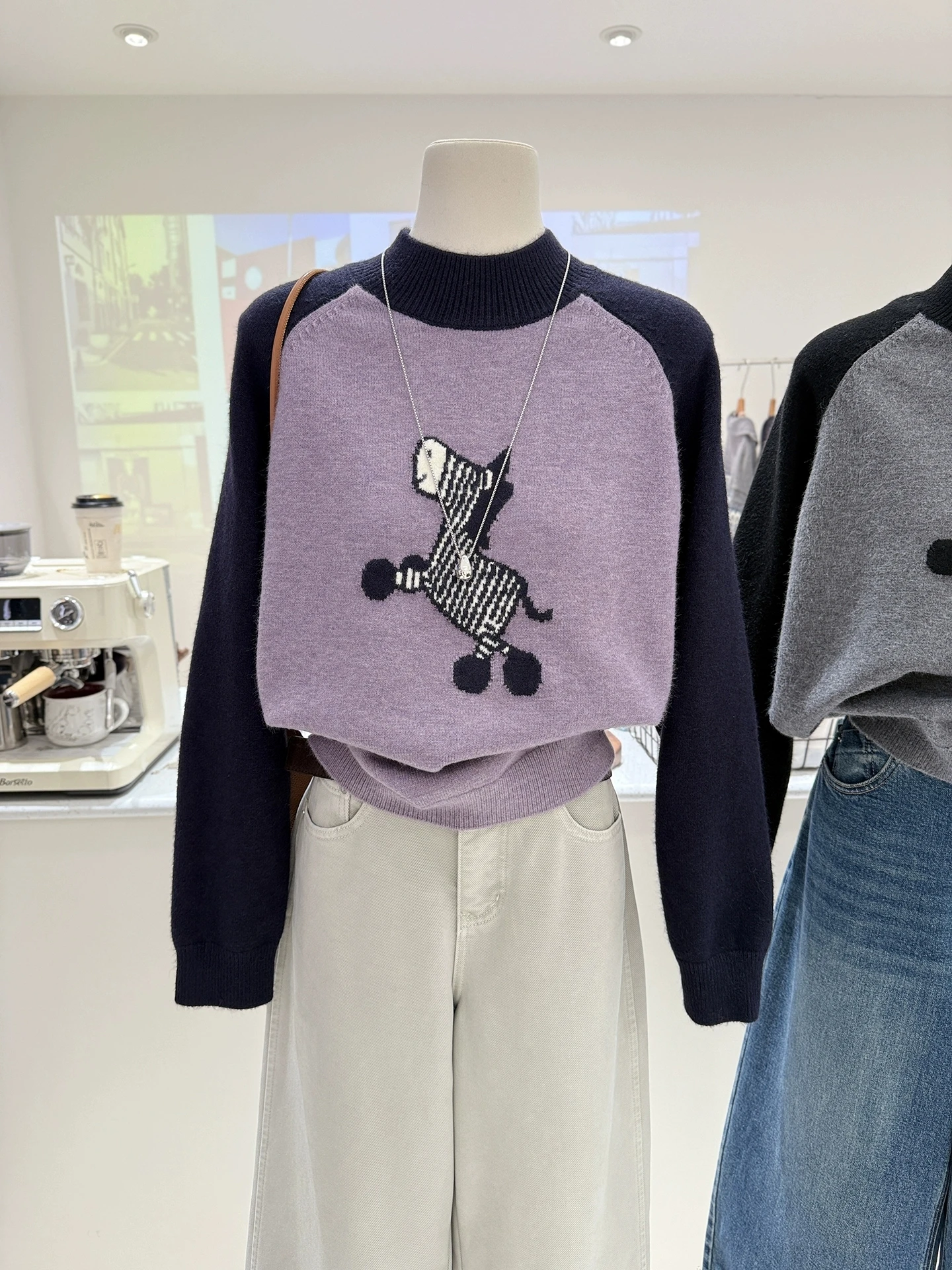 

Теплый вязаный свободный женский свитер с высоким воротником и мультяшным узором, осенне-зимний утягивающий топ для поездок на работу, корейский лоу...