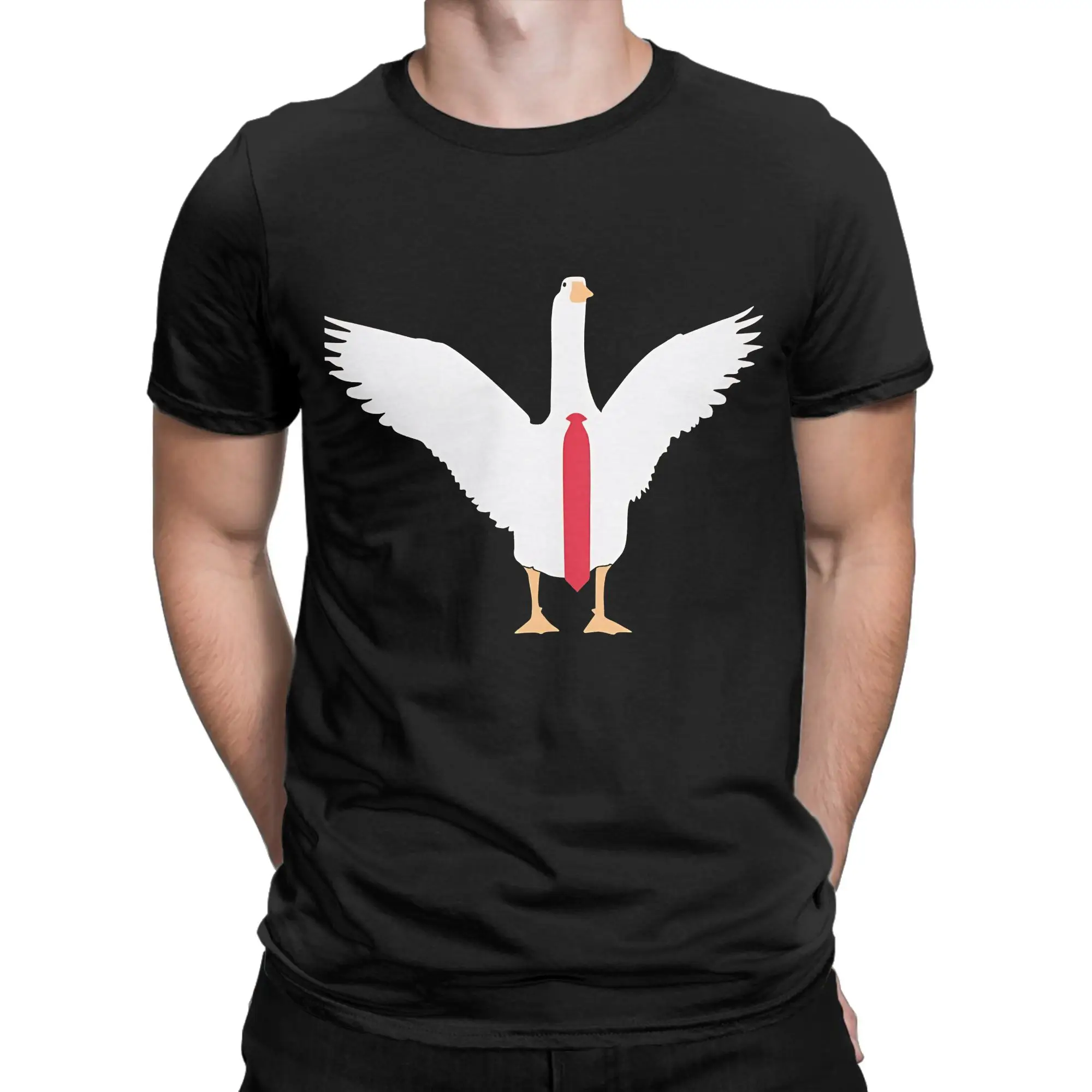 Untitled Goose With Red Tie  Shirt Graphic 100% Cotton T-Shirt Untitled Goose Game Tops Tees For Men