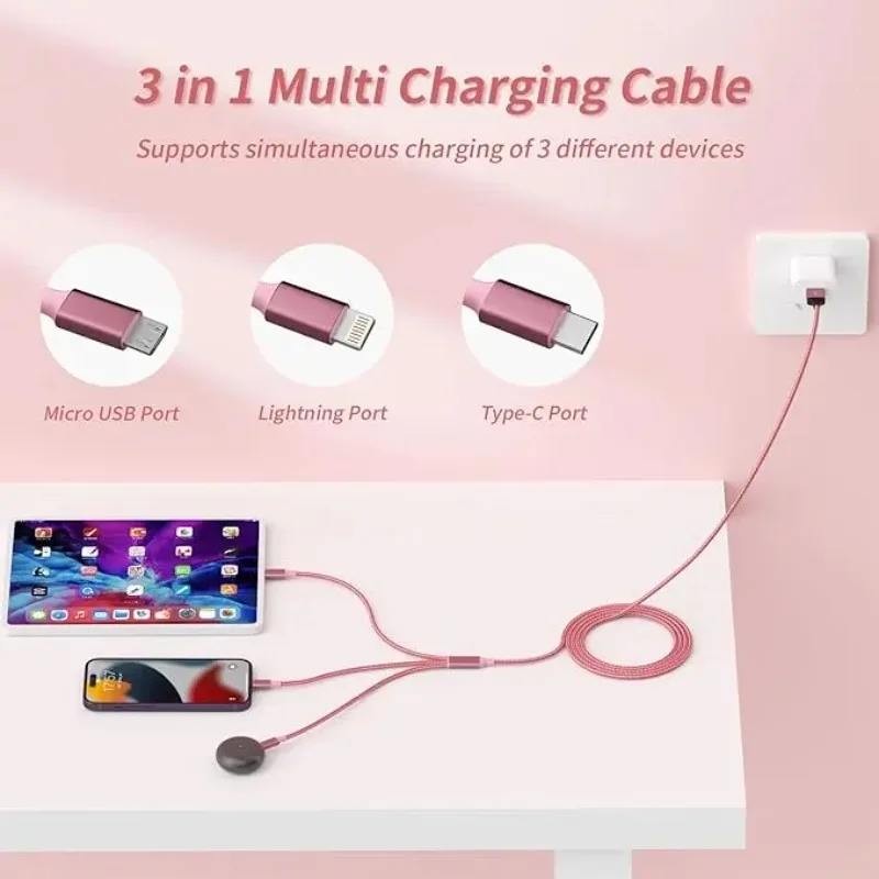 3 w 1 różowy kabel USB do szybkiego ładowania typu C Usb Micro dla Iphone Samsung Huawei Xiaomi Multi Port przewód do ładowania