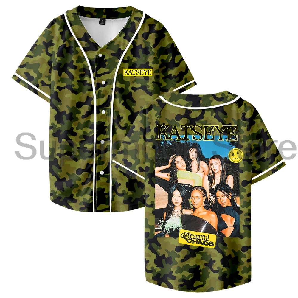 Kpop Katseye Beautiful Chaos Photo Jersey Baseball Jacket Shirts Short Sleeve Button-up Tee Men Women Streetwear Tops