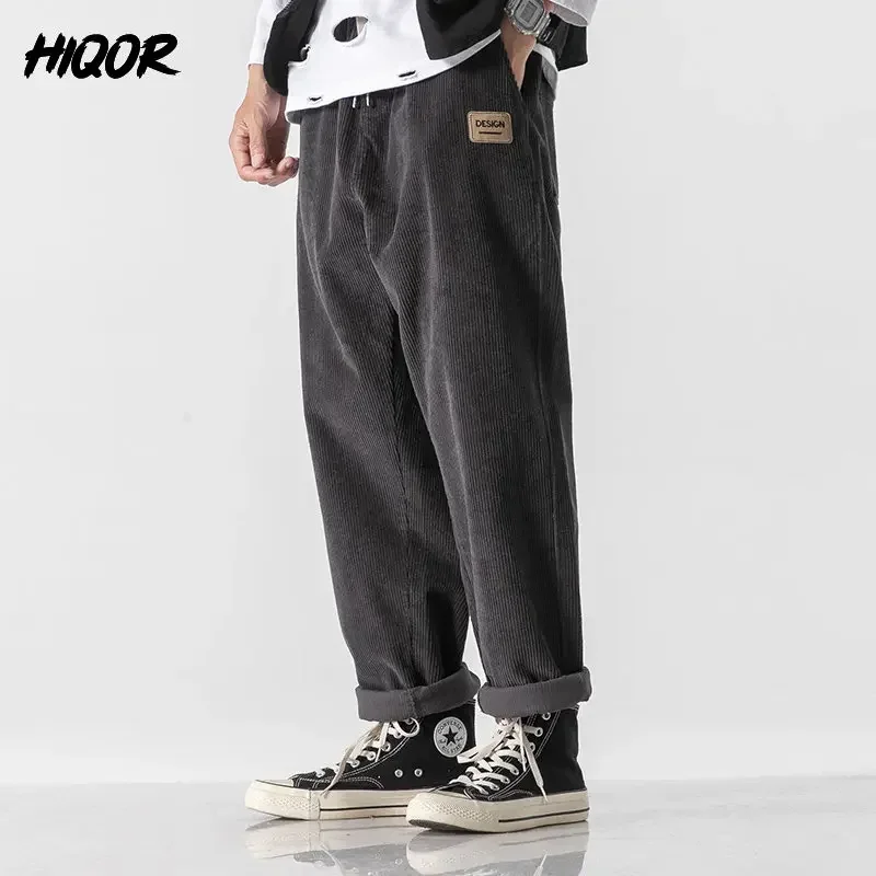 HIQOR 2024 Autumn Winter Fashion Corduroy Pants Men Vintage Japanese Trousers Men\'s Corduroy Straight Casual Pants  Stretch Pant