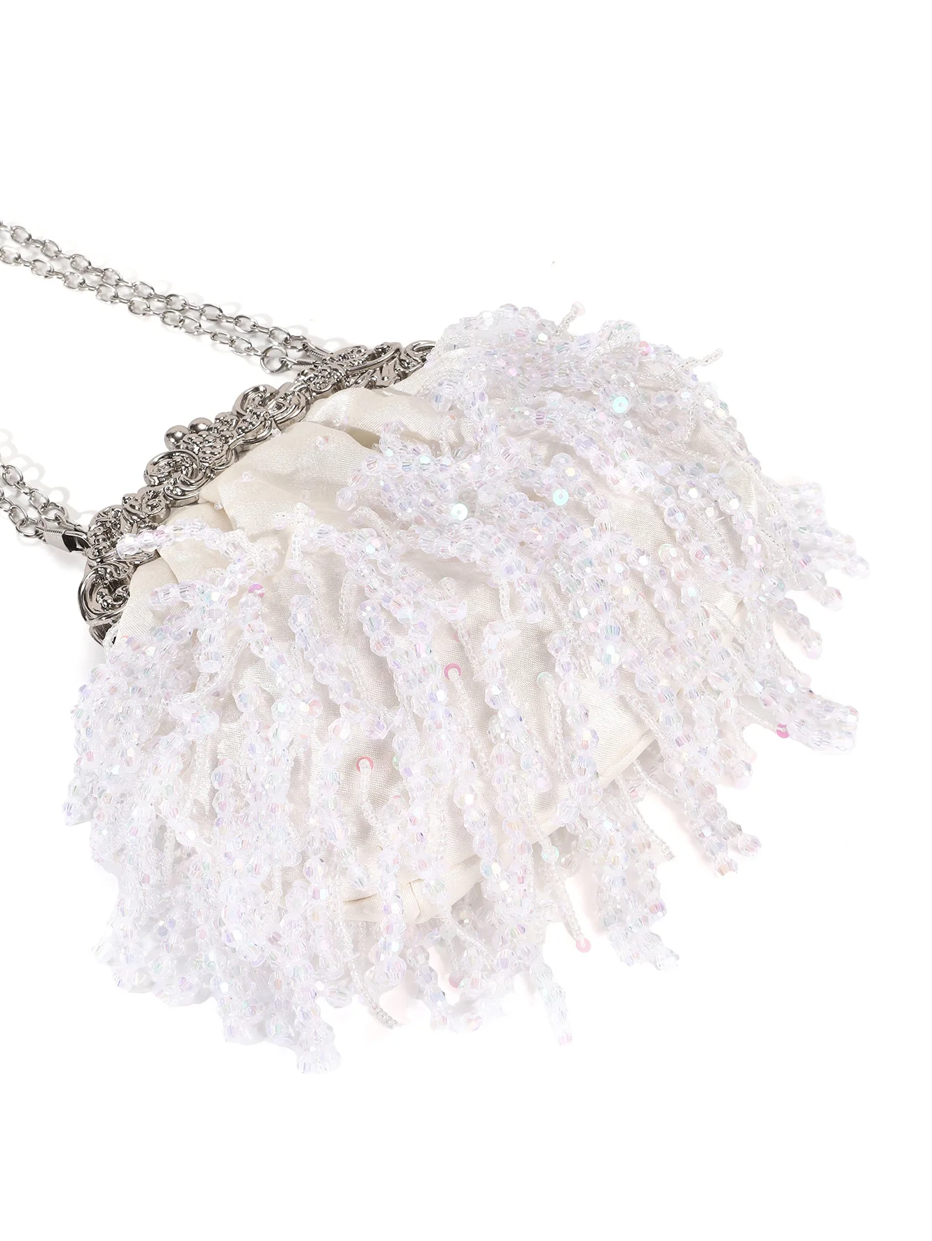 French Handmade Beaded Tassel Lady Handbag Elegant Heavy Luxury Design Vintage Women Wedding Evening Clip Clutch Bags