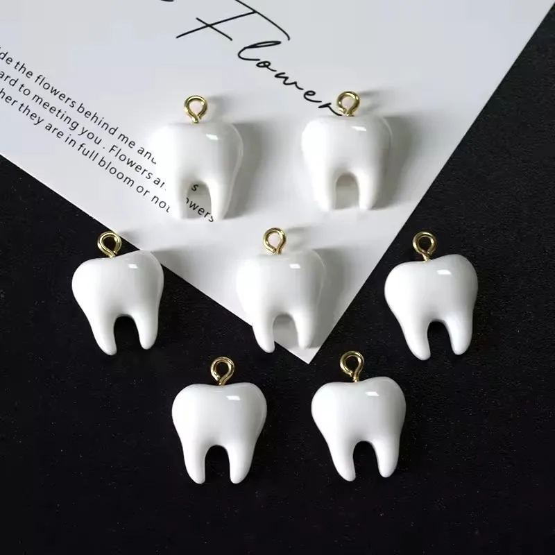 10pcs Resin Charms White Small Teeth Pendant For Necklace earrings DIY  crafts Jewelry Accessory