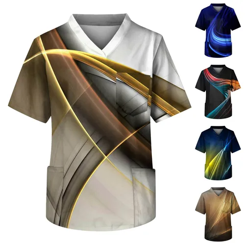 Imagen 2 del producto Uniformes de enfermera para hombres, Tops con estampado 3d, Camiseta con cuello en V, camiseta de manga corta para clínica hospitalaria, uniforme de Enfermería Médica, ropa nueva