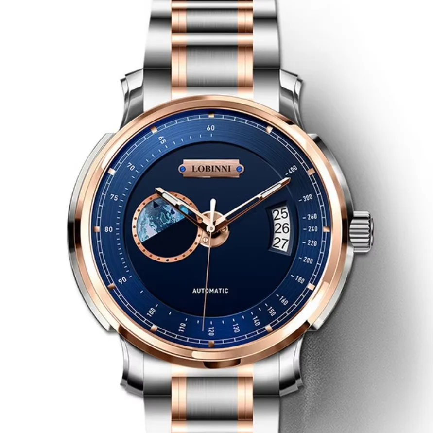 LOBINNI Men Automatic Watch 42mm Mechanical Wristwatch Waterproof Sapphire Mirror Luminous Earth 24 Hour Date Miyota Mov