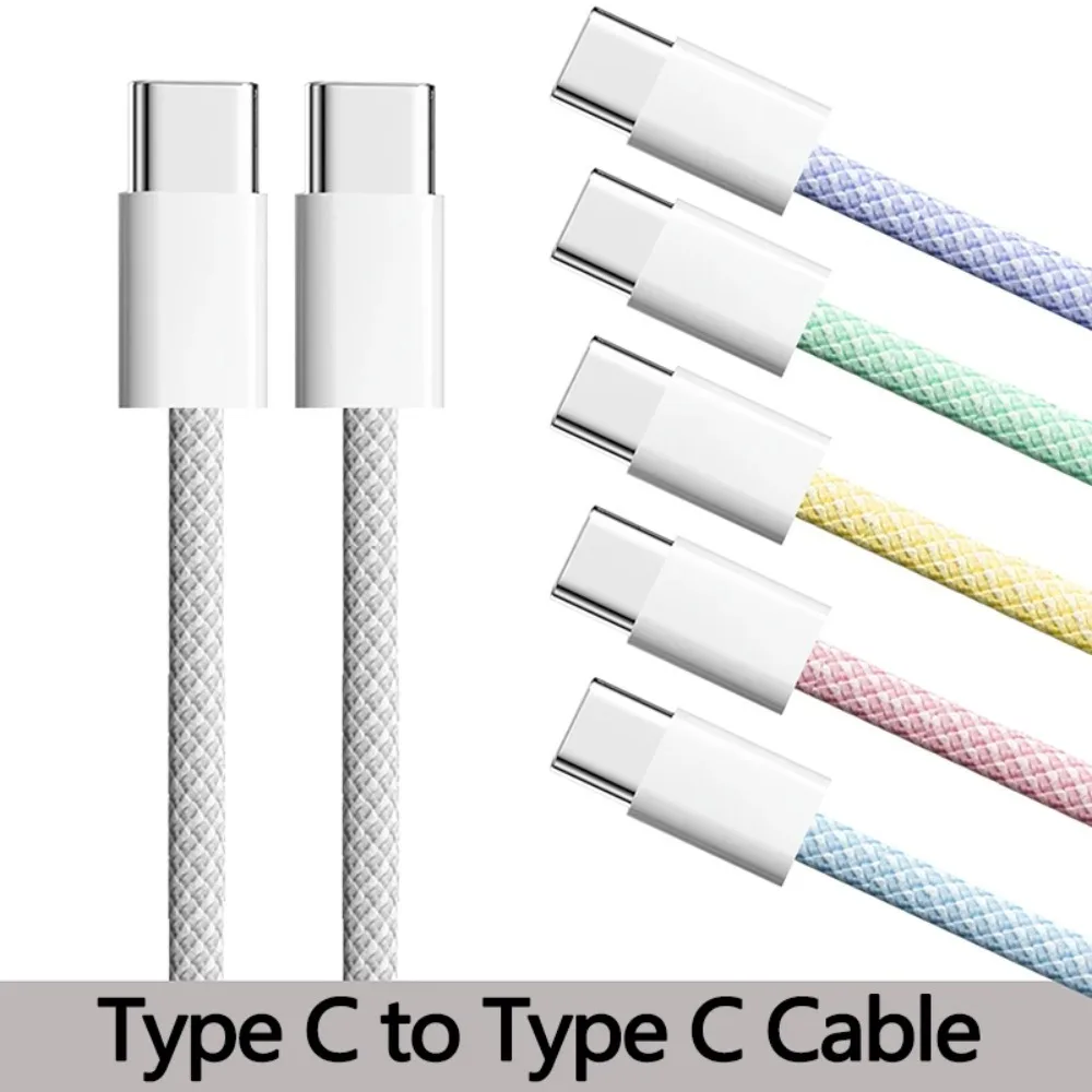 Kabel USB-C do Type C w różnych kolorach do Apple iPhone 15, szybkie ładowanie PD 60W, do Huawei Xiaomi Samsung, pleciony kabel Type C, akcesoria.
