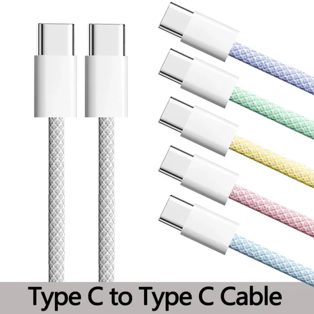 Kabel USB-C do Type C w różnych kolorach do Apple iPhone 15, szybkie ładowanie PD 60W, do Huawei Xiaomi Samsung, pleciony kabel Type C, akcesoria.