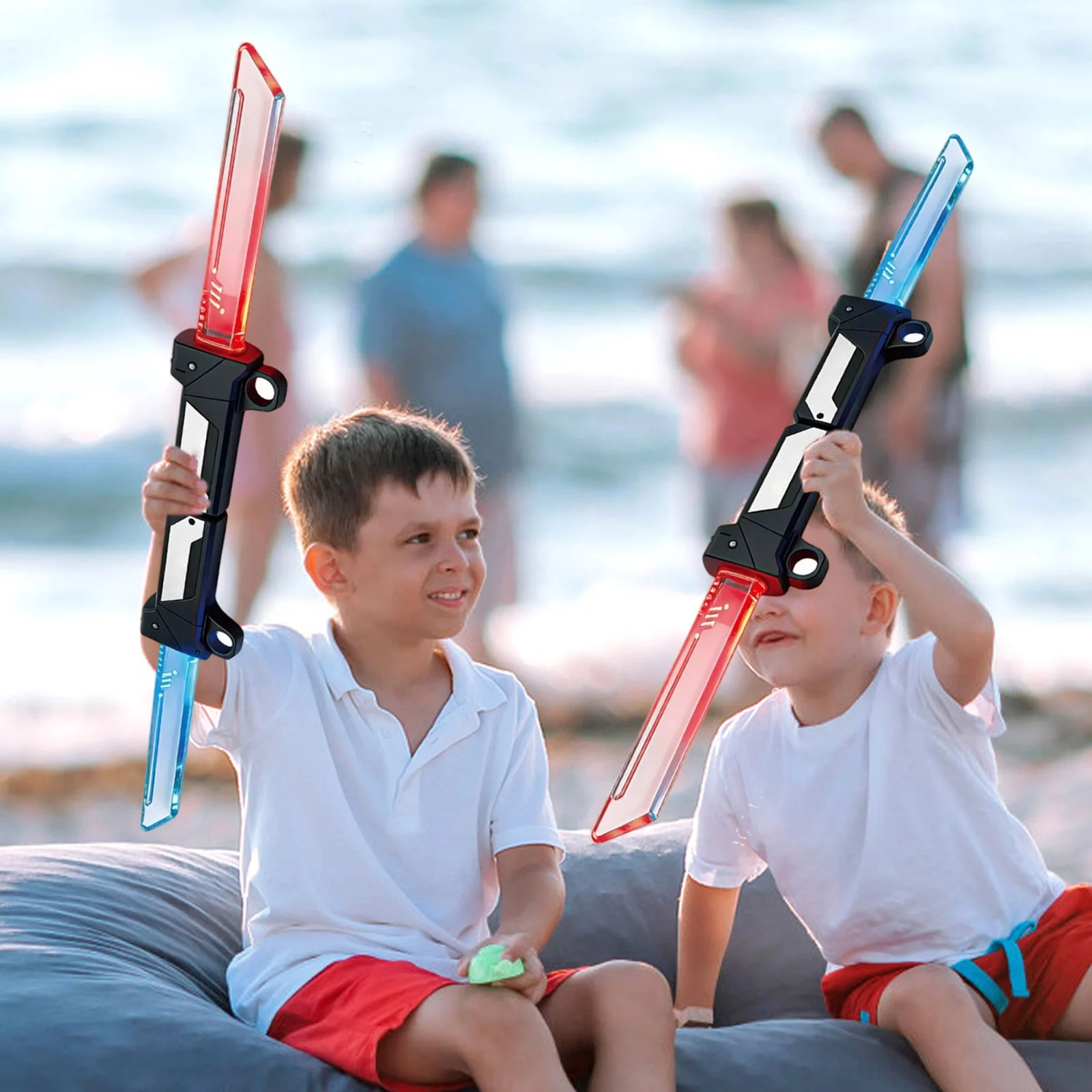 Kids Light Up Lightsaber Double Blade Interconnectable Sword Cosplay Glowing Red Blue Toy Interactive Play Battle Game Prop