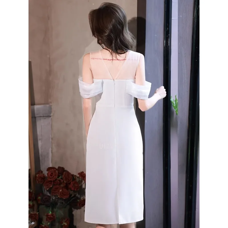 فساتين حفلات الزفاف بيضاء أنيقة بدون أكتاف وأكمام قابلة للإزالة فستان تبادل لاطلاق النار من الساتان فساتين زفاف كورية بسيطة حسب الطلب