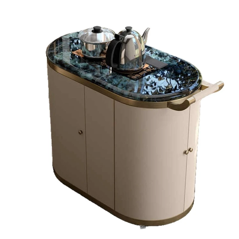 

Italian light luxury tea cart movable small table kettle integrated balcony small tea table household simple cabinet