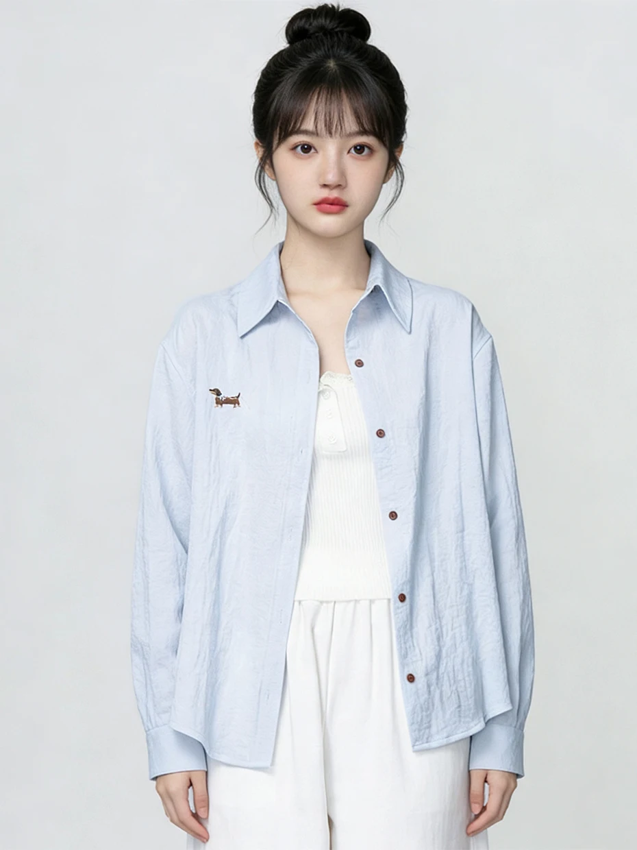 

Желтая рубашка с длинными рукавами и воротником для защиты от солнца, женская свободная верхняя одежда, летняя повседневная рубашка из полиэфирного волокна