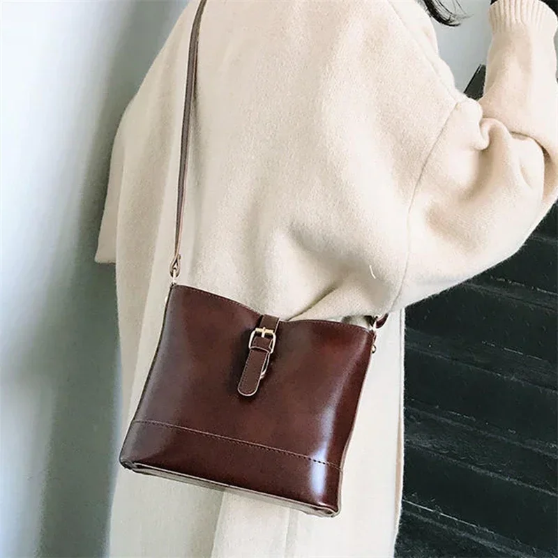 Vintage All-Match Women Shoulder Bag Solid Handbag Crossbody Bag Women\'s Minimalist PU Leather Bag for Work Bolsas Femininas