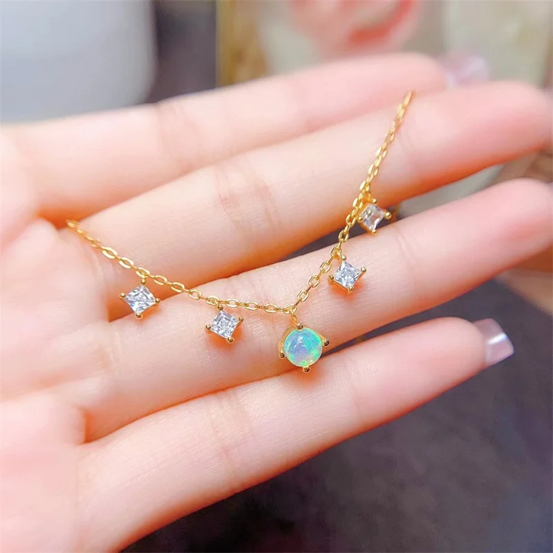 

Original S925 Silver Necklace for Women Jewelry Gift Clavicle Chain Natural Opal Women Gift Gemstone with Certificate