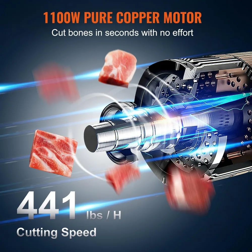 Máquina elétrica de serra de carne de aço inoxidável 1100W, equipamento de serra de osso de bancada, área de trabalho 19,3x15, corte de 0,16-7,9 polegadas