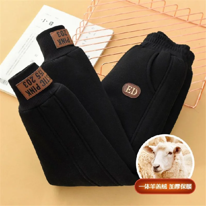 Children\'s Thick Cotton Pants Winter Boys Padded Plush Velvet Trousers Big Kids Lamb Wool Warm Snow Pants 4-14 Years