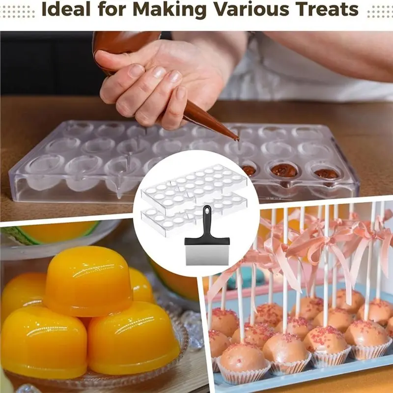 ABMI-Polycarbonate Half Ball Chocolate Candy Mold With Scraper,